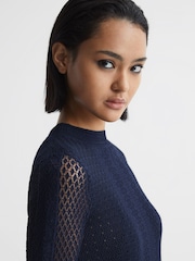 Reiss Navy Lilibet Knitted Bodycon Midi Dress - Image 4 of 8