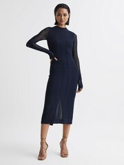 Reiss Navy Lilibet Knitted Bodycon Midi Dress - Image 6 of 8