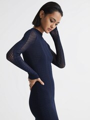 Reiss Navy Lilibet Knitted Bodycon Midi Dress - Image 7 of 8