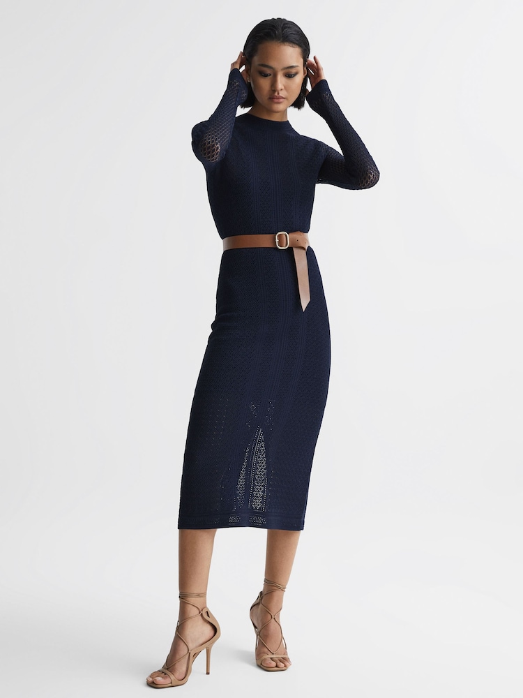 Reiss Navy Lilibet Knitted Bodycon Midi Dress - Image 8 of 8