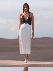 Reiss Navy/White Ella Colourblock Strappy Midi Dress - Image 1 of 7