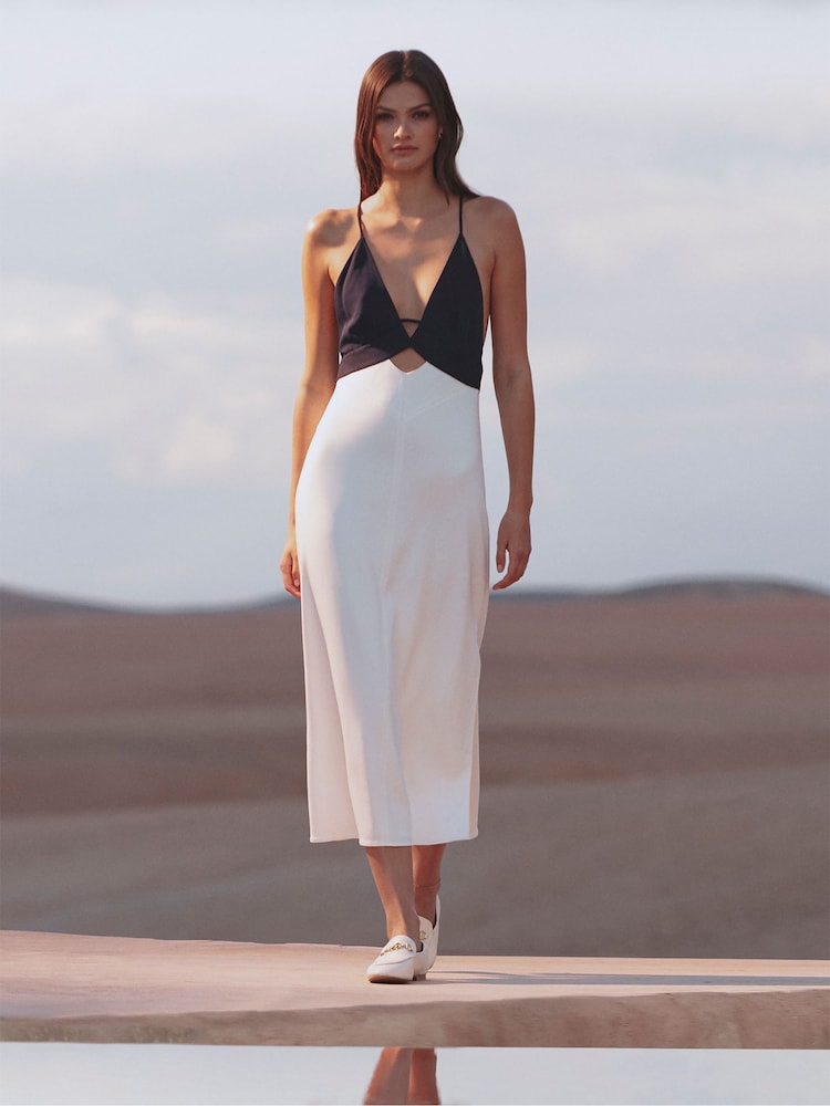 Reiss Navy/White Ella Colourblock Strappy Midi Dress - Image 1 of 7