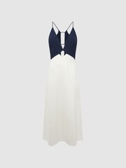 Reiss Navy/White Ella Colourblock Strappy Midi Dress - Image 2 of 7
