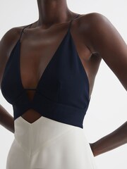 Reiss Navy/White Ella Colourblock Strappy Midi Dress - Image 4 of 7