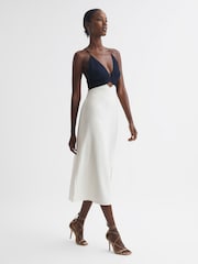 Reiss Navy/White Ella Colourblock Strappy Midi Dress - Image 6 of 7