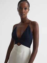 Reiss Navy/White Ella Colourblock Strappy Midi Dress - Image 7 of 7