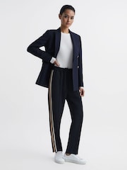 Reiss Navy Odell Taper Petite Tapered Leg Pull-on Trousers - Image 1 of 7