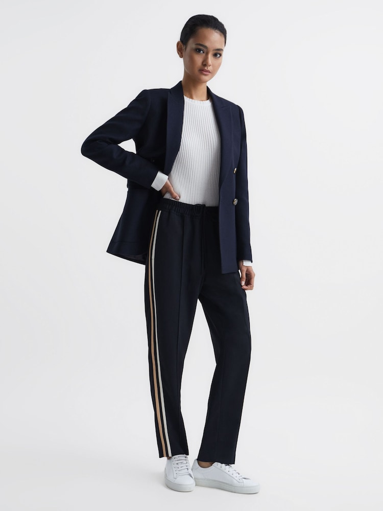 Reiss Navy Odell Taper Petite Tapered Leg Pull-on Trousers - Image 1 of 7