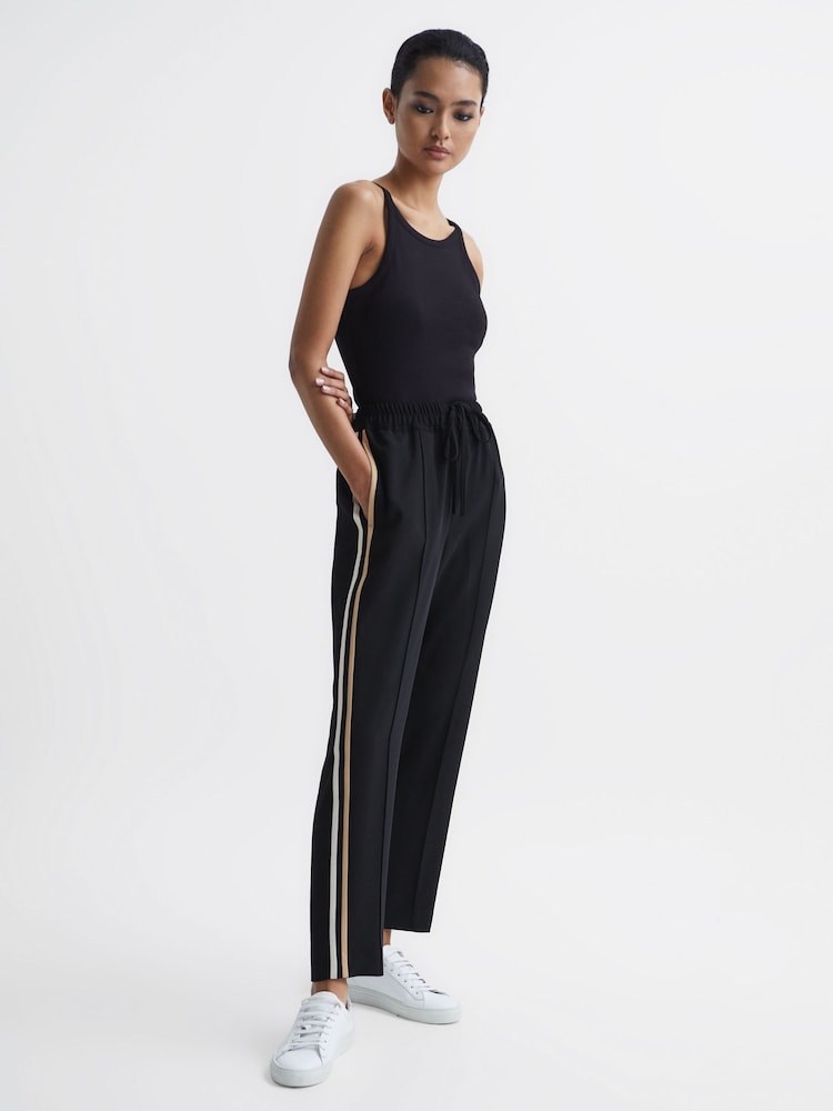 Reiss Black Odell Taper Petite Tapered Leg Pull-on Trousers - Image 1 of 8
