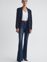 Reiss Mid Blue Beau Petite High Rise Flared Jeans - Image 1 of 6