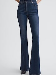 Reiss Mid Blue Beau Petite High Rise Flared Jeans - Image 3 of 6