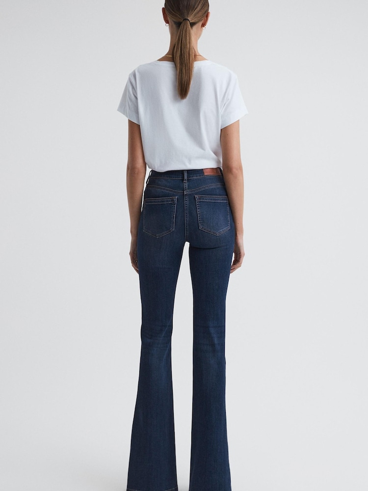 Reiss Mid Blue Beau High Rise Flared Jeans - Image 5 of 5 Reiss Mid Blue Beau High Rise Flared Jeans - Image 5 of 5