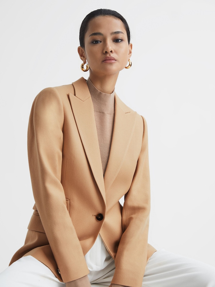 Reiss Light Camel Leya Single Breasted Blazer - Image 1 of 7