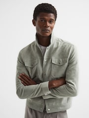 Reiss Sage Noa Suede Button-Through Trucker Jacket - Image 1 of 6
