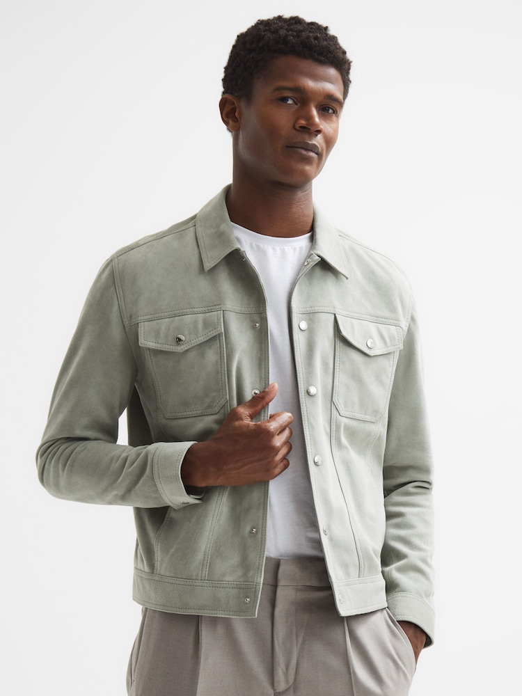 Reiss Sage Noa Suede Button-Through Trucker Jacket - Image 6 of 6