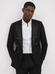 Reiss Black Titanic Slim Fit Double Breasted Tuxedo Jacket - Image 1 of 7