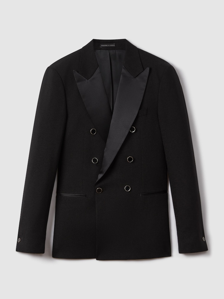 Reiss Black Titanic Slim Fit Double Breasted Tuxedo Jacket - Image 2 of 7