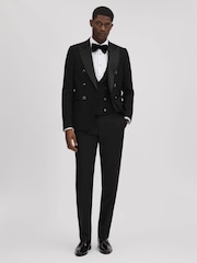 Reiss Black Titanic Slim Fit Double Breasted Tuxedo Jacket - Image 3 of 7