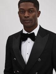 Reiss Black Titanic Slim Fit Double Breasted Tuxedo Jacket - Image 4 of 7