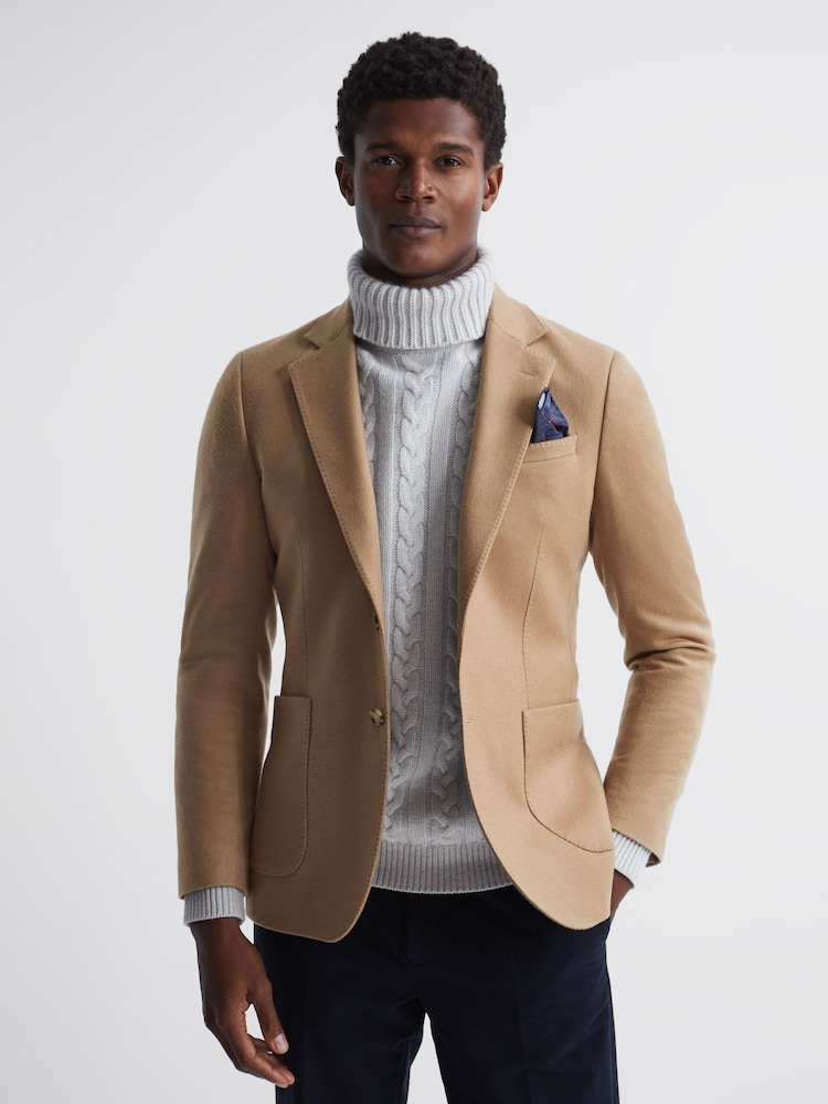 Reiss Camel Langham Single Breasted Cashmere Regular Fit Blazer - Image 1 of 8
