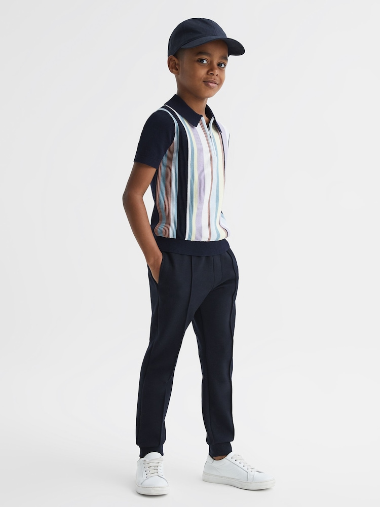 Reiss Multi Harris Senior Striped Ribbed Half Zip Polo T-Shirt - Image 1 of 5