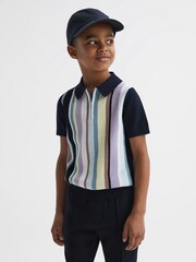 Reiss Multi Harris Junior Striped Ribbed Half Zip Polo T-Shirt - Image 1 of 5