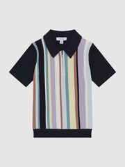 Reiss Multi Harris Junior Striped Ribbed Half Zip Polo T-Shirt - Image 2 of 5