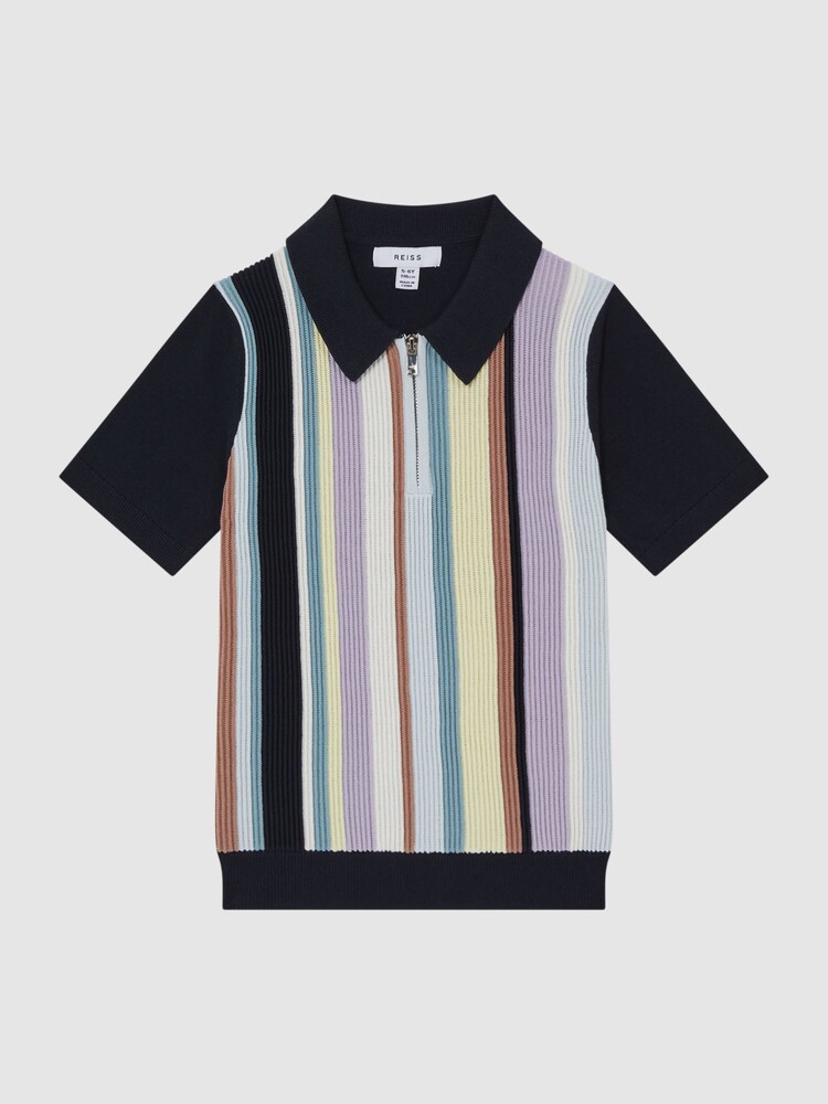 Reiss Multi Harris Junior Striped Ribbed Half Zip Polo T-Shirt - Image 2 of 5