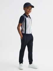Reiss Multi Harris Junior Striped Ribbed Half Zip Polo T-Shirt - Image 3 of 5