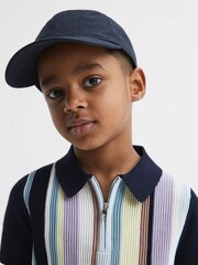 Reiss Multi Harris Junior Striped Ribbed Half Zip Polo T-Shirt - Image 4 of 5