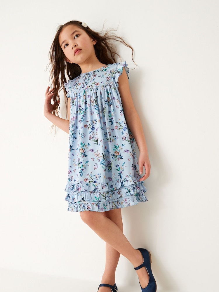 Blue Floral Ruffle Satin Dress (3mths-16yrs) - Image 2 of 6