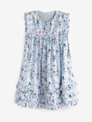 Blue Floral Ruffle Satin Dress (3mths-16yrs) - Image 5 of 6