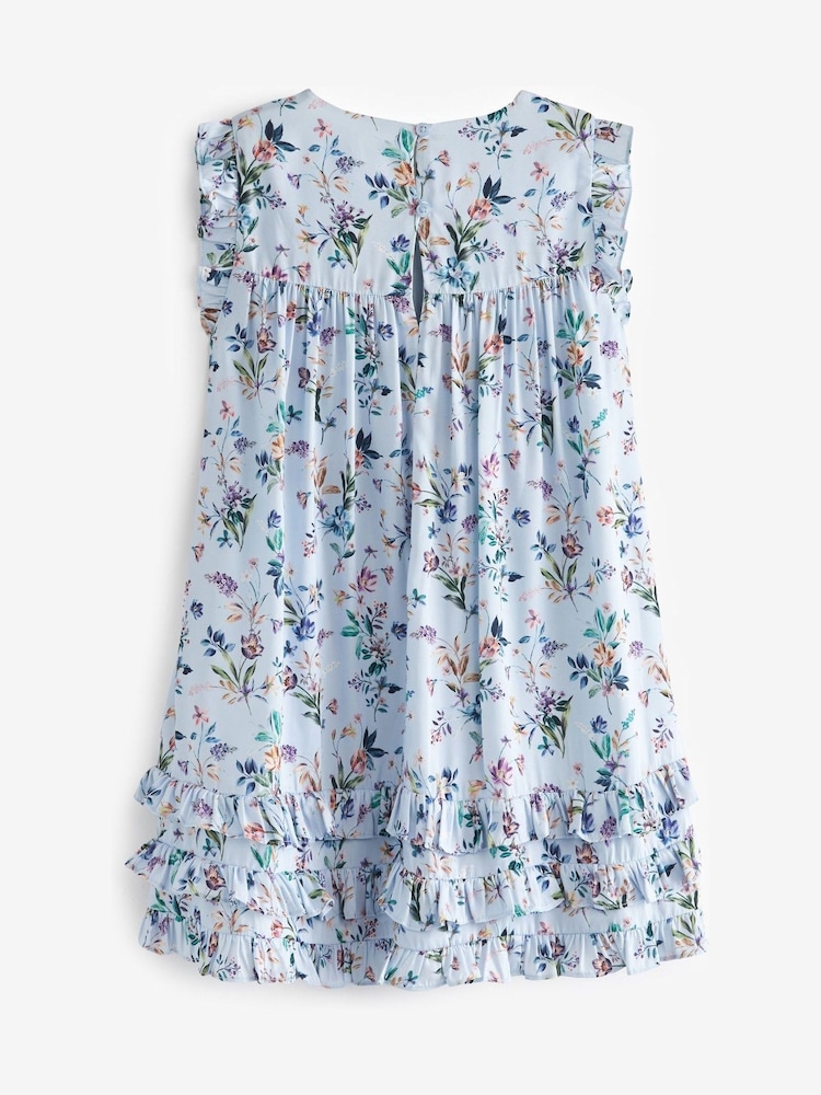 Blue Floral Ruffle Satin Dress (3mths-16yrs) - Image 6 of 6