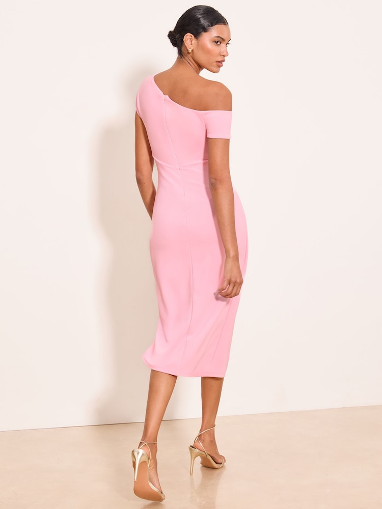 Lipsy Light Pink Off The Shoulder Gathered Waist Midi Dress - Image 4 of 4