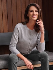 Pure Collection Cashmere Crew Neck Cardigan with Colour Matched Buttons - Image 1 of 3