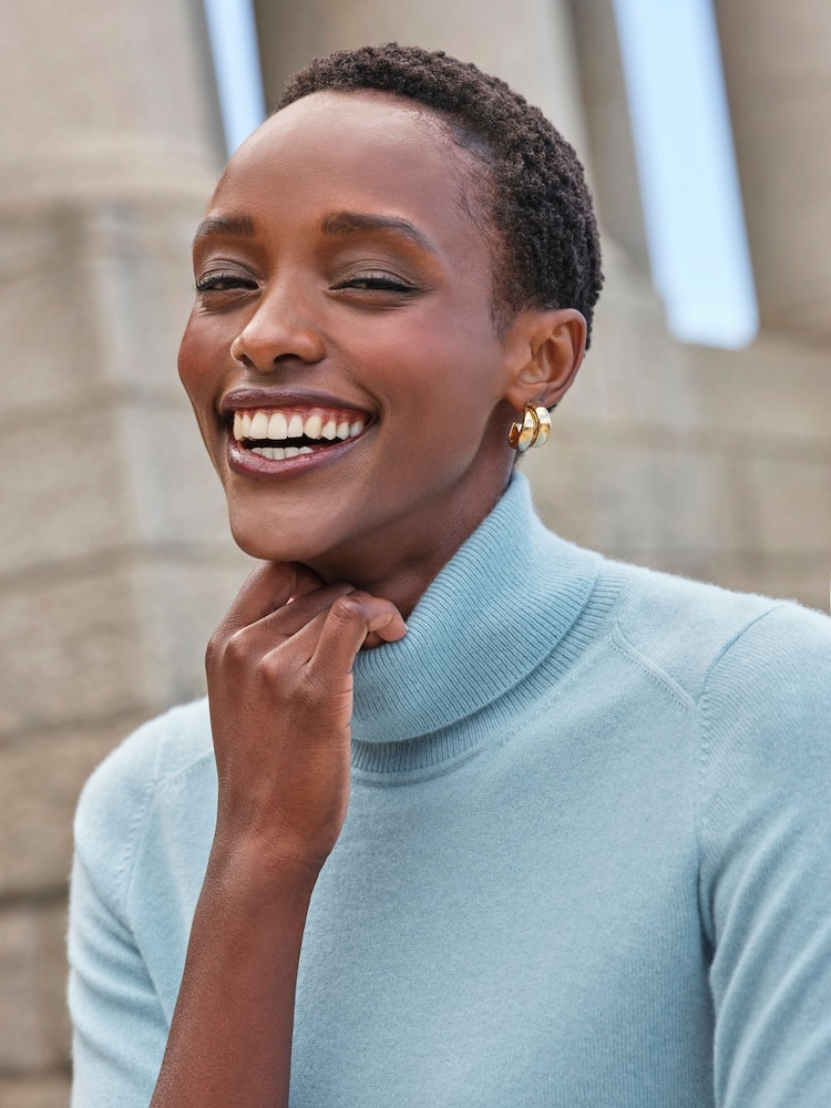 Pure Collection Cloud Blue Cashmere Roll Neck Long Sleeve Jumper - Image 3 of 3