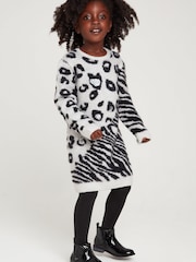 M&Co Grey Animal Print Knitted Dress with Tights - Image 3 of 4