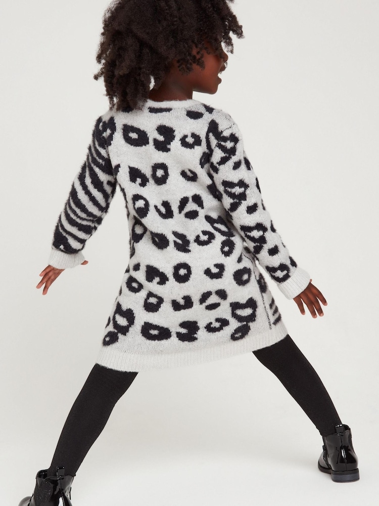 M&Co Grey Animal Print Knitted Dress with Tights - Image 4 of 4