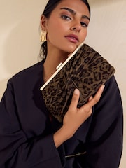 Friends Like These Leopard Print Knotted Detail Clutch Bag - Image 1 of 7