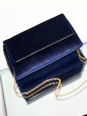 Friends Like These Navy Velvet Foldover Cutch Bag - Image 1 of 8