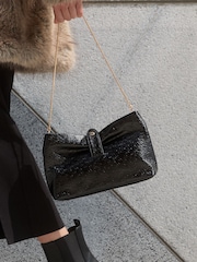 Negru texturat - Friends Like These Scrunch Chain Shoulder Bag - Imaginea 3 din 6
