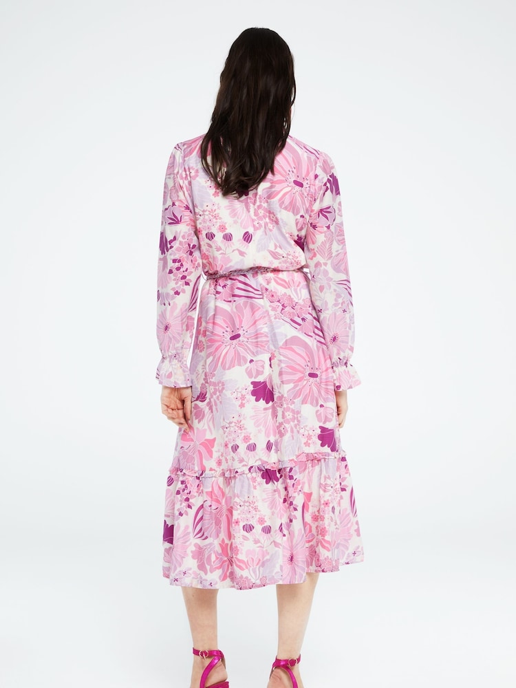 Fabienne Chapot Pink Marilene Floral Print Midi Dress With Linen - Image 2 of 6