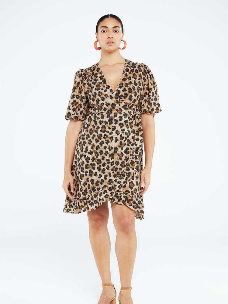 Fabienne Chapot Marley Brown Leopard Print Mini Wrap Dress - Image 1 of 4 Fabienne Chapot Marley Brown Leopard Print Mini Wrap Dress - Image 1 of 4