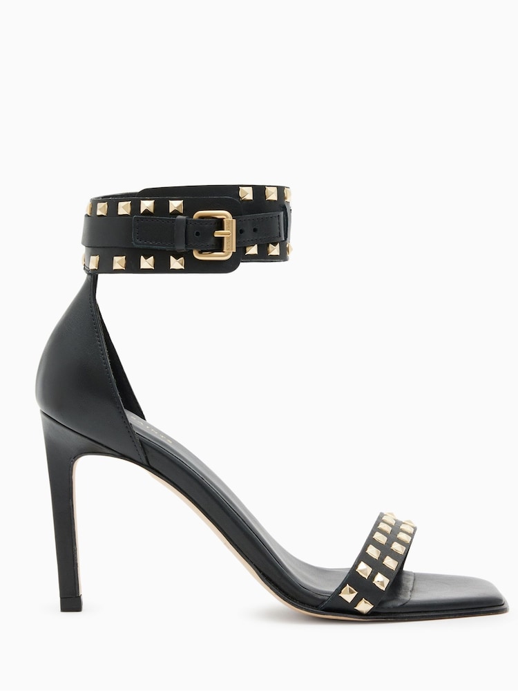 AllSaints Black Alma Pyramid Sandals - Image 1 of 5