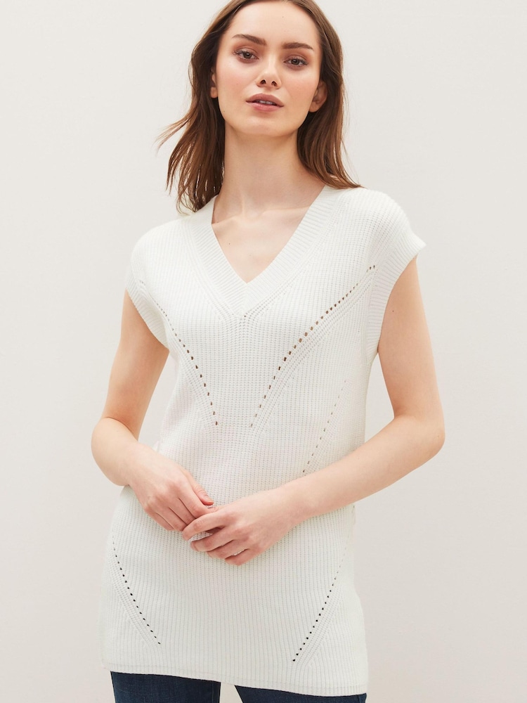 V Neck White Rib Knit Tank Top Buy Ecru White Rib Detail V-Neck