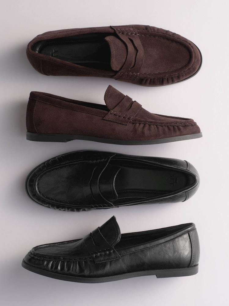 The Set 2 Pack Classic Ruched Loafers Black/Brown - Image 1 of 4