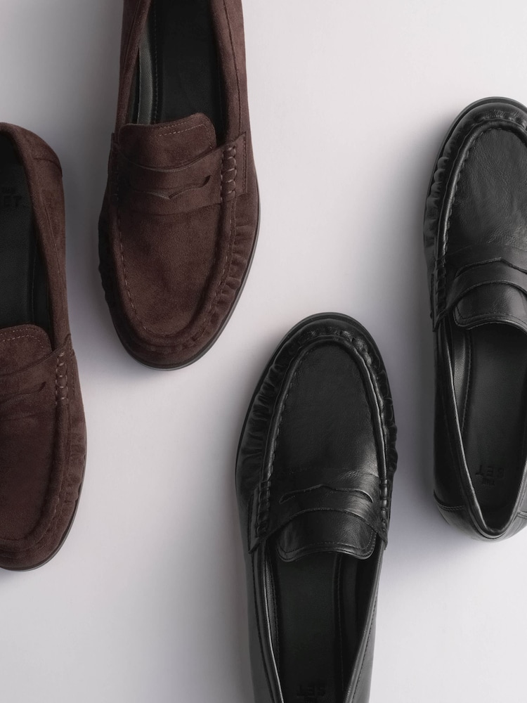 The Set 2 Pack Classic Ruched Loafers Black/Brown - Image 2 of 4