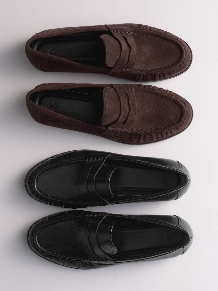 The Set 2 Pack Classic Ruched Loafers Black/Brown - Image 4 of 4