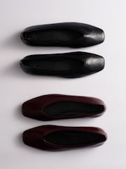 The Set 2 Pack Square Toe Ballet Shoes Black/ Burgundy - Image 1 of 3