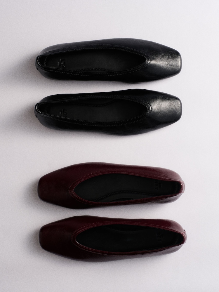 The Set 2 Pack Square Toe Ballet Shoes Black/ Burgundy - Image 1 of 3